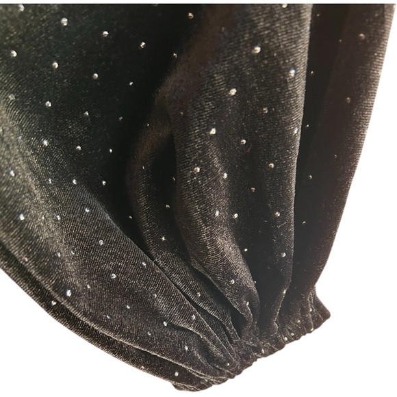 Forever 21 black velour puff sleeve dress Sz M - Picture 4 of 6